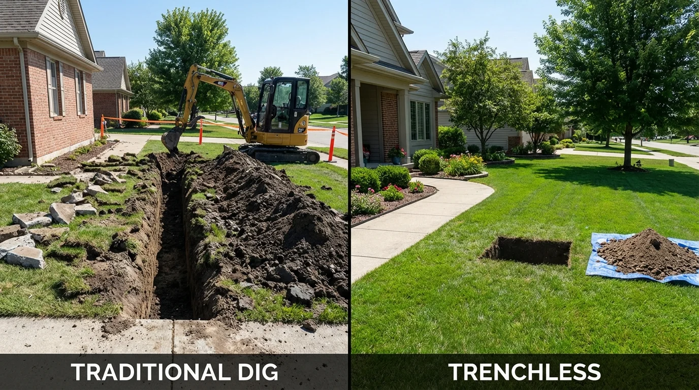 Trenchless sewer repair with minimal yard damage versus traditional excavation in Centreville, MS